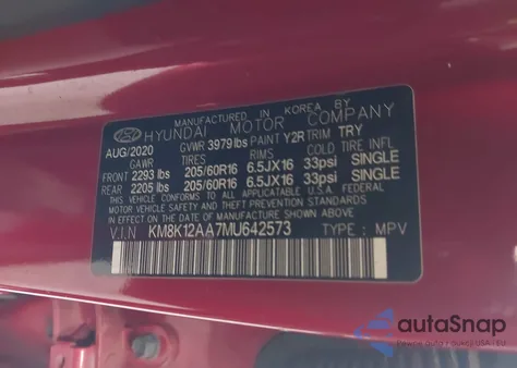 2021 Hyundai Kona Se из США, поврежденный, VIN KM8K12AA7MU642573